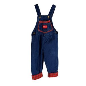 Vintage OshKosh B'gosh Vestbak Denim Overalls 2T Plaid Trim Made in USA Blue